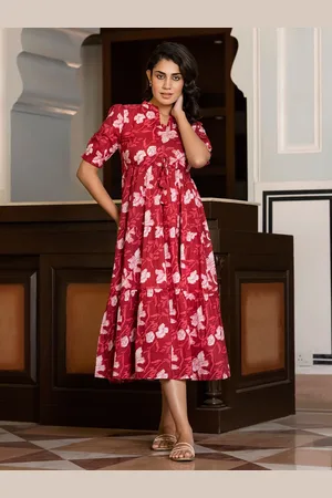 Kalini Floral Print Puff Sleeve Fit & Flare Maxi Dress