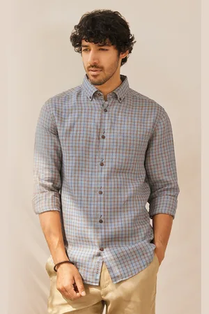 Andamen Checked Button-Down Collar Premium Slim Fit Linen Casual Shirt