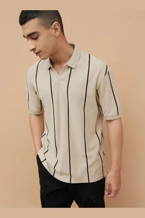 Lifestyle Men Striped Polo Collar Pockets T-shirt