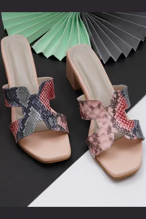 Misto Peach-Coloured & Grey Textured Block Heels