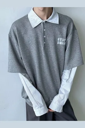 HERE&NOW Men Typography Printed Polo Collar Oversized T-shirt
