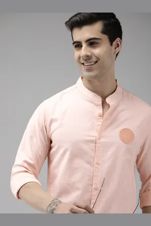 The Bear House Ardor Edition Men Peach-Coloured Slim Fit Linen Cotton Casual Shirt