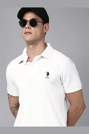 U.S. Polo Assn. U S Polo Assn Men White Solid Polo Collar Slim Fit T-shirt