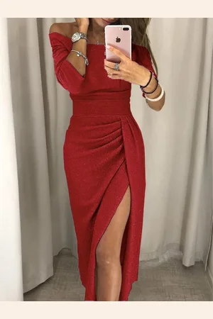 HERE&NOW Women Off-Shoulder Bodycon Maxi Dress
