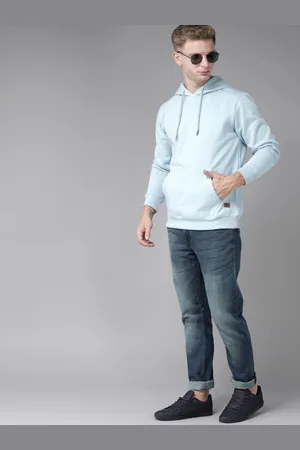 Roadster Men Blue Solid Hooded Sweatshirt