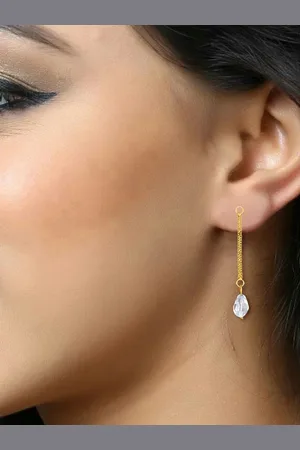 DIVASTRI Gold-Plated Crystals Studded Contemporary Drop Earrings