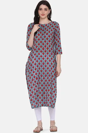 DIVASTRI Floral Printed Round Neck Straight Cotton Kurta