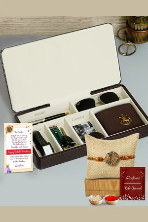 eCraftIndia Gold-Toned Rakhi Gift Set