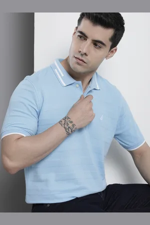 Nautica Men Striped Detail Polo Collar Pure Cotton T-shirt