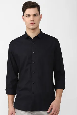 V Dot Men Black Printed Cotton Slim Fit Casual Shirt