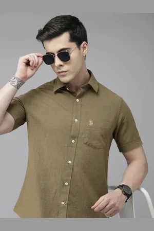 U.S. Polo Assn. U S Polo Assn Men Olive Green Tailored Fit Pure Cotton Casual Shirt