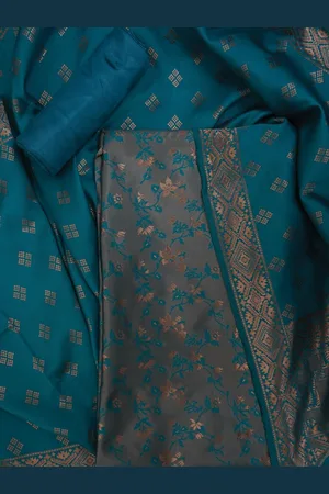 Jaipur Floral Silk Zari Woven Dress Material with Dupatta