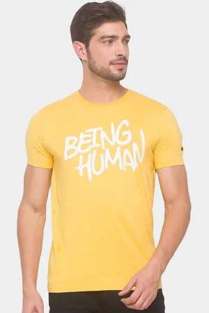 Being Human Men Yellow Typography Printed Pure Cotton T-shirt