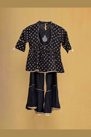 HERE&NOW Girls Ethnic Motifs Printed Gotta Patti Kurta with Sharara & With Dupatta