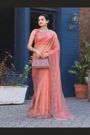 Saadhvi Beads and Stones Organza Saree