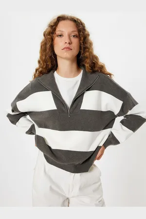 Koton Women Striped Mock Collar Pullover Sweater