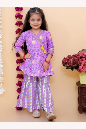 AJ DEZINES Girls Floral Printed Angrakha Pure Cotton Kurta with Patiala