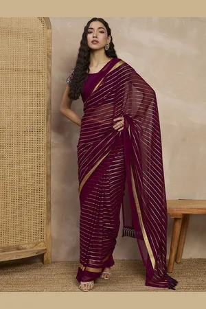 all about you Striped Zari Poly Georgette Saree