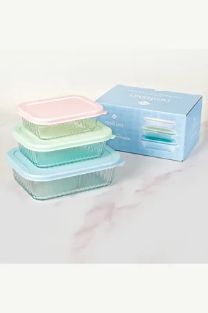 Nestasia Transparent & Pink 3 Pieces Glass Containers