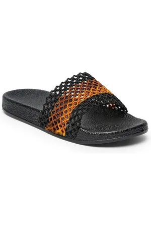 Misto Women Black & Yellow Colourblocked Sliders