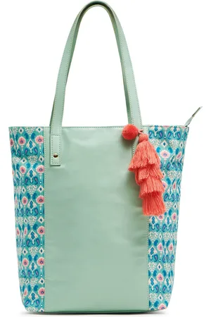 Chumbak Green Floral Printed PU Oversized Shopper Tote Bag with Tasselled