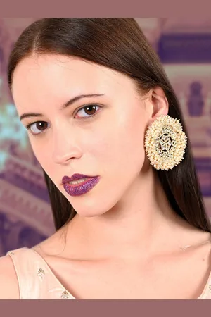 Alberre Odette Gold-Plated kundan Circular Drop Earrings