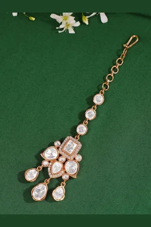 ABDESIGNS Gold-Plated Artificial Stones and Beads Studded Maang Tikka Head Jewellery