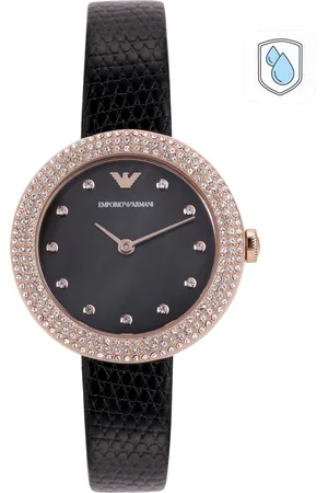 Emporio Armani Women Black Embellished Dial & Leather Straps Analogue Watch AR11433