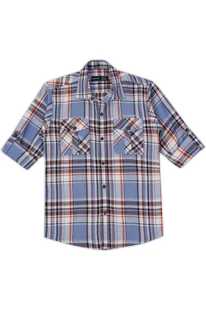 CAVIO Boys Comfort Spread Collar Tartan Checked Cotton Casual Shirt