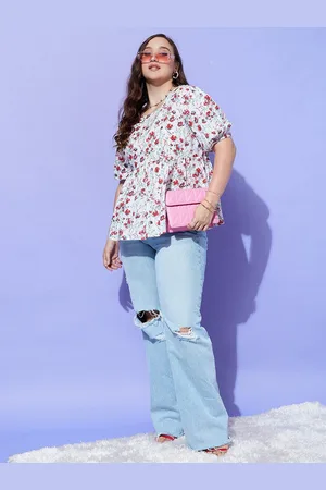 Berrylush Round Neck Floral Printed Peplum Top