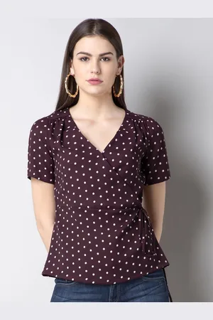 FabAlley Women Burgundy Printed Wrap Top