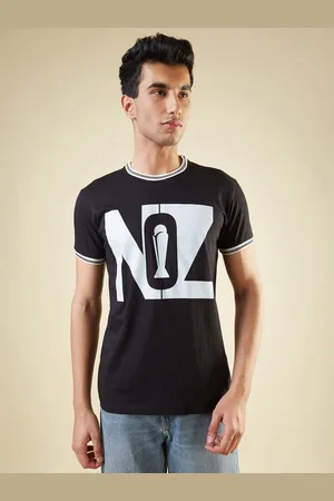 FanCode Men Printed Monochrome Applique T-shirt