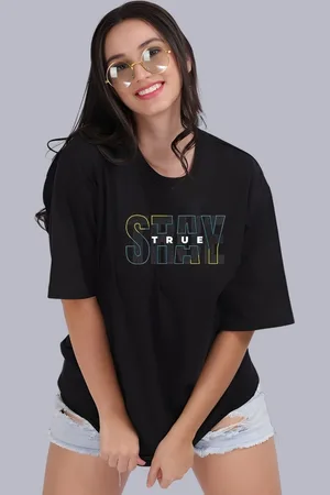 Moda Rapido Women Typography Printed Round Neck Cotton Oversized T-shirt