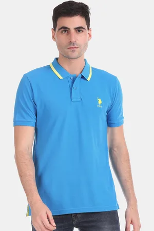 U.S. Polo Assn. Men Blue Solid Polo Collar Pure Cotton T-shirt