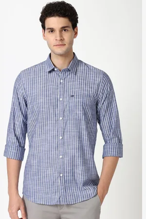 Peter England Men Spread Collar Vertical Striped Cotton Slim Fit Casual Shirt