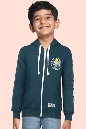Provogue Boys Green Printed Hooded Sweatshirt