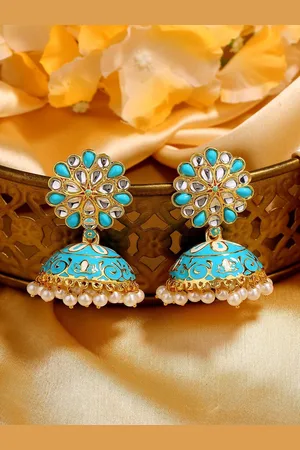ESTELE Gold-Plated Dome Shaped Kundan Jhumkas Earrings