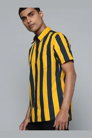 HARVARD Men Yellow & Black Pure Cotton Classic Fit Striped Casual Shirt