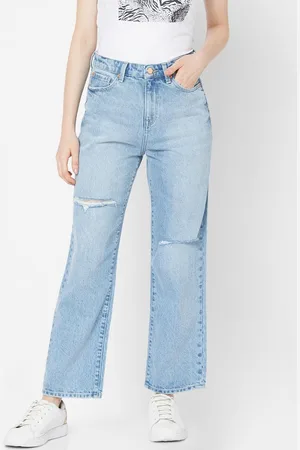 SPYKAR Women Blue Relaxed Fit Mildly Distressed Cotton Heavy Fade Jeans