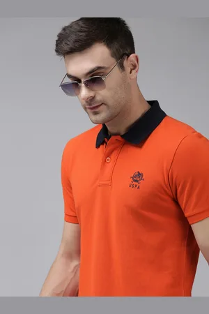U.S. Polo Assn. U S Polo Assn Men Orange Print Detail Polo Collar Pure Cotton T-shirt