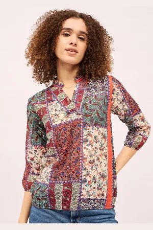 Mayra Women Ethnic Motifs Printed Mandarin Collar Shirt Style Top