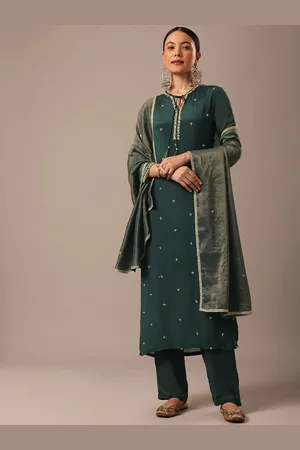 KALKI Fashion Floral Embroidered Sequinned Straight Kurta with Trousers & Dupatta