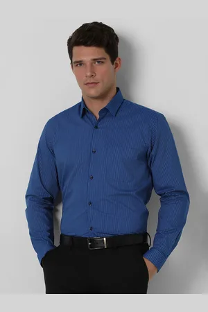 Peter England Men Slim Fit Spread Collar Vertical Striped Cotton Formal Shirt