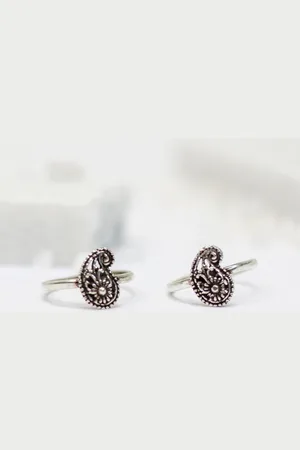 ARTE Set of 2 925 Silver Mango motif detailed Oxidized Adjustable Toe Rings
