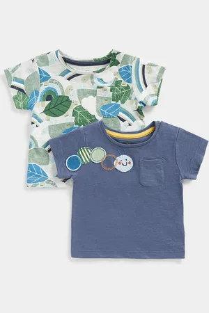 Mothercare Boys Pack Of 2 Floral Printed Round Neck Cotton T-shirts