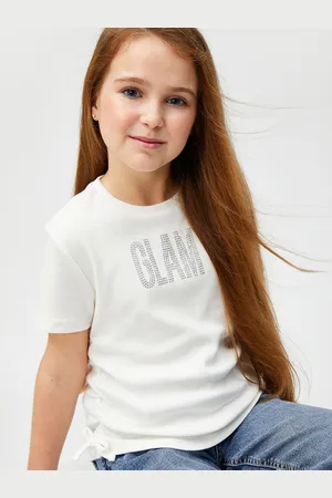 Koton Girls Typography Printed Round Neck T-shirt