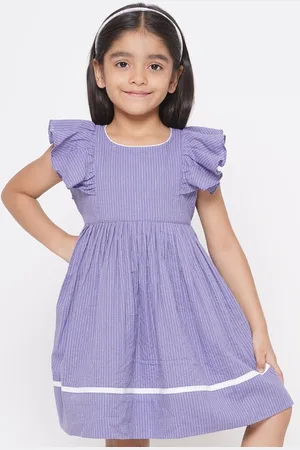Little Bansi Girls Striped Flutter Sleeve Tie-Ups Cotton Fit & Flare Dress