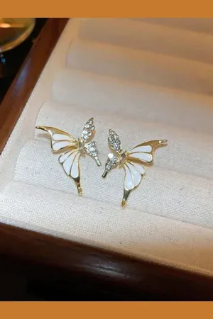 CareDone Gold-Plated Contemporary Rhinestone Studded Butterfly Studs