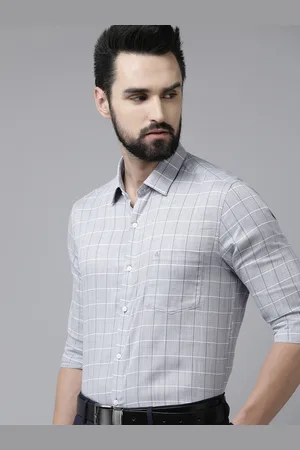 Arrow Men Grey Original Slim Fit Windowpane Checks Pure Cotton Formal Shirt