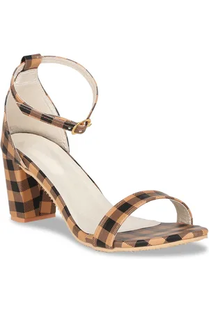 Misto Women Brown Checked PU Block Heels